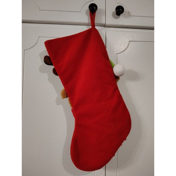 19" Red-Multi Nerdy Reindeer Christmas Stocking w/Eyeglasses, Knit Hat & Scarf - Picture 2 of 5